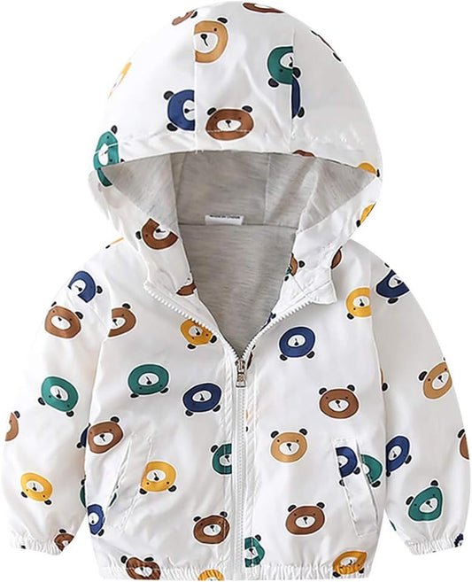 Cartoon Teddy Bear Print Hooded Jacket Long Sleeve 