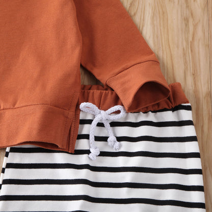 Newborn Infant Baby Clothing Set Casual Hooded Tops + Striped Pants 