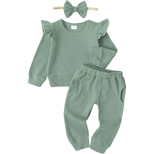 Infant Toddler Top Pants Sweatsuit With Headband