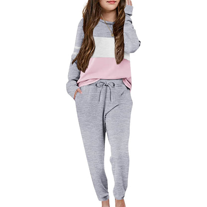 Long Sleeve Color Block Pullover Sweatshirt and Lounge Pants with Pocket