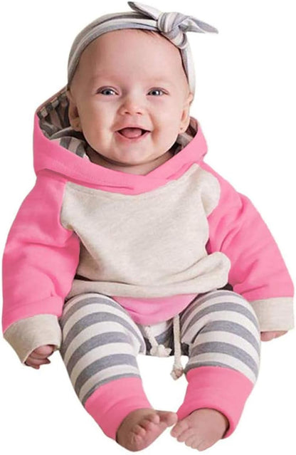 Infant Long Sleeve Hoodie and Striped Pants Sweatsuit Set