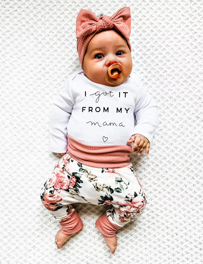 Newborn Infant Letter Print Romper Tops Pants Hat Headband 4PC Set