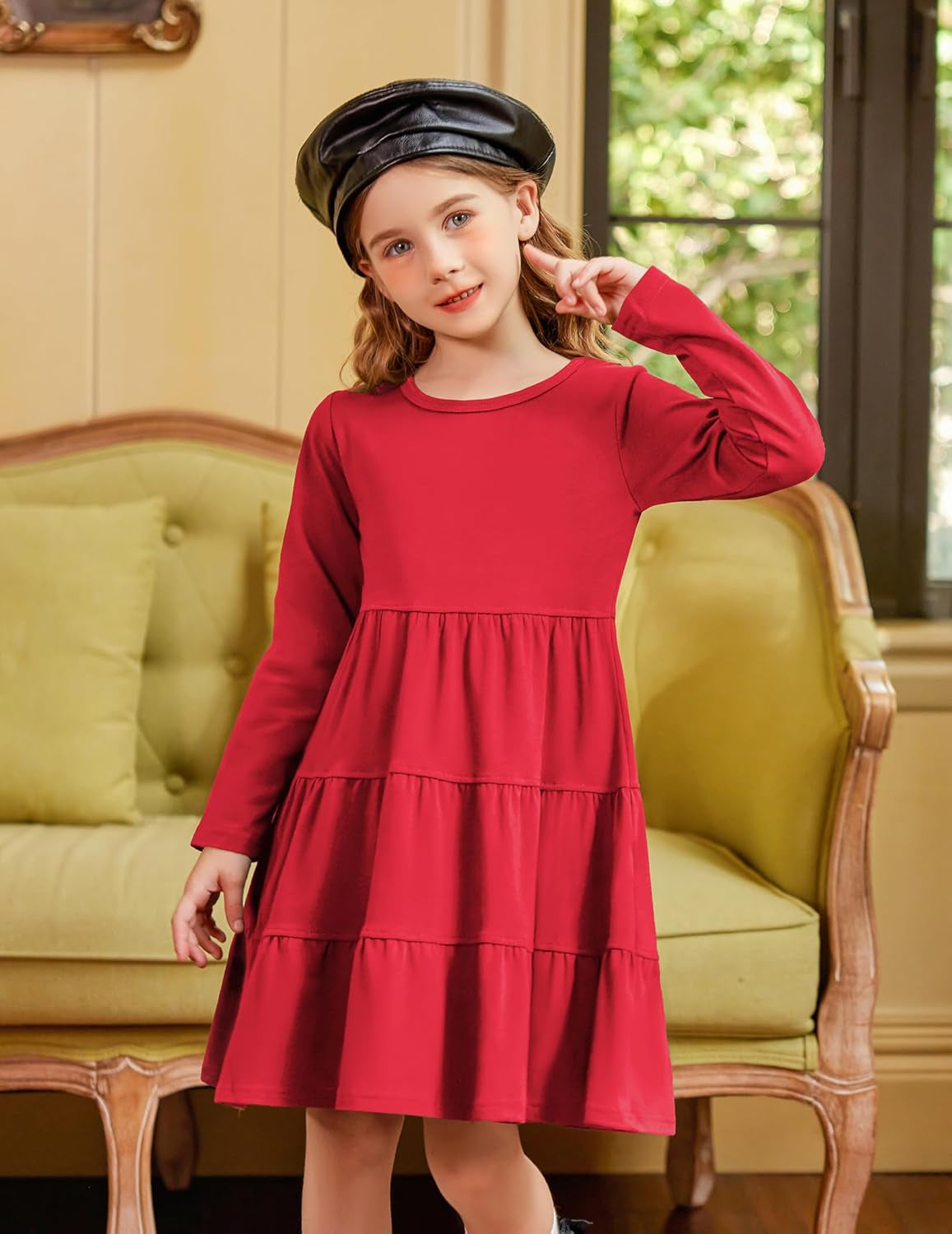 Long Sleeve Dress Tiered Ruffle Swing Tunic Shirt Dress