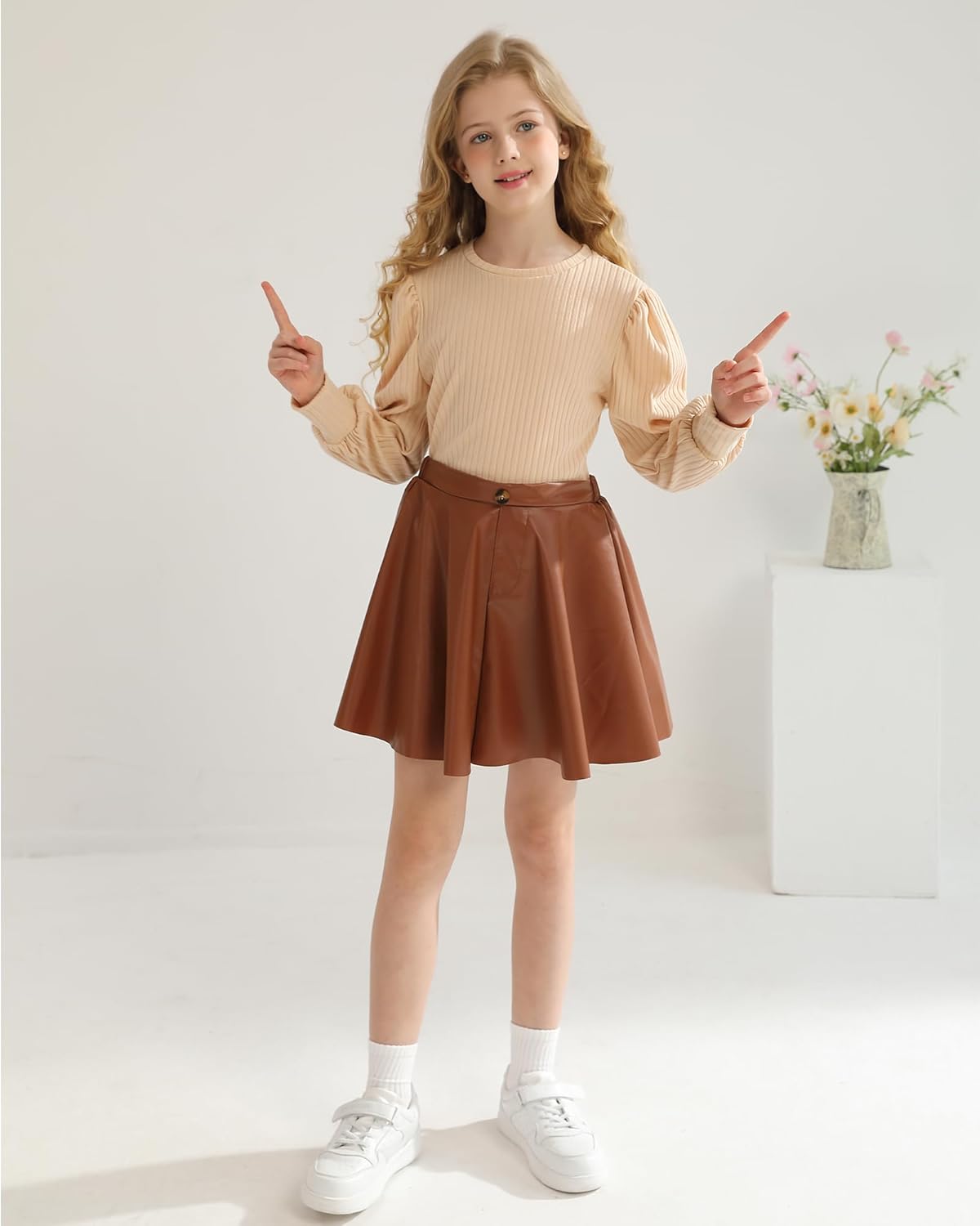 Pleated Skirt with Long Sleeve Top 