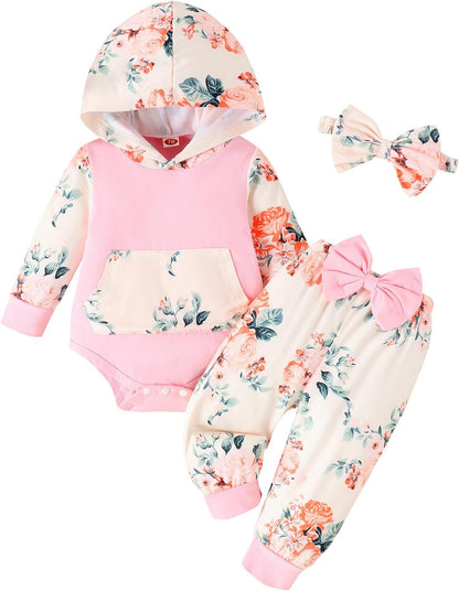 Hoodie Romper and Pants with Headband 