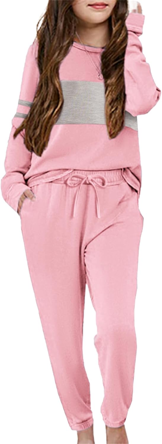 Long Sleeve Color Block Pullover Sweatshirt and Lounge Pants with Pocket