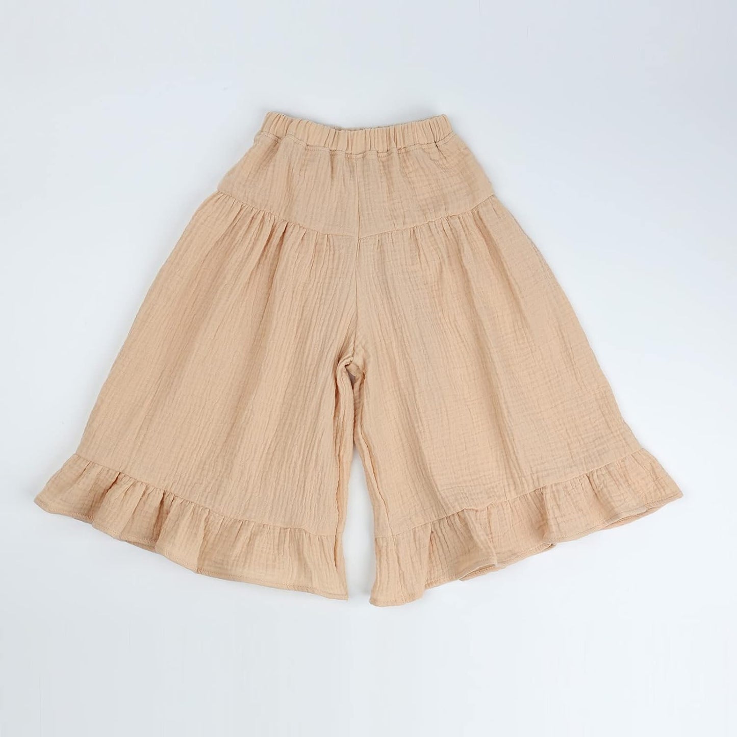 Soft Cotton Gauze Wide Leg Ruffled Pants