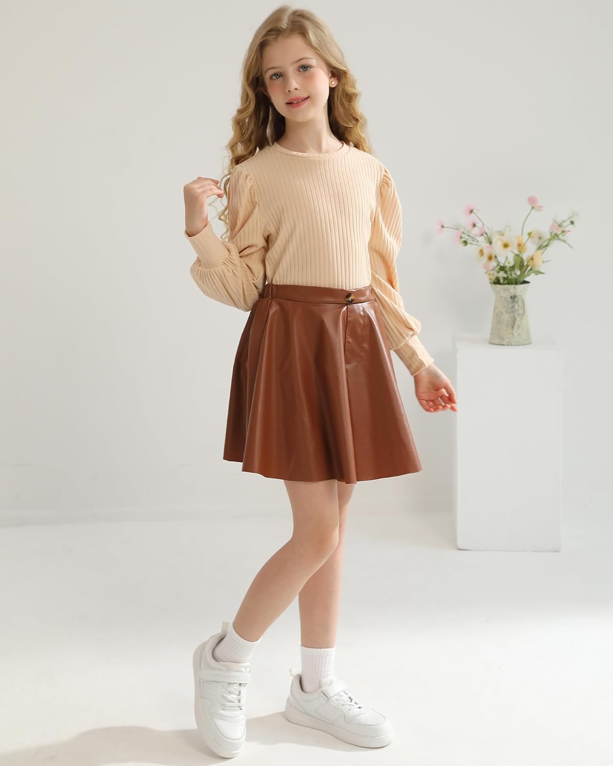 Pleated Skirt with Long Sleeve Top 