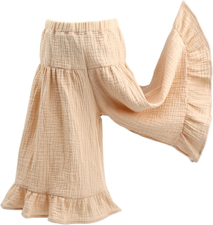 Soft Cotton Gauze Wide Leg Ruffled Pants