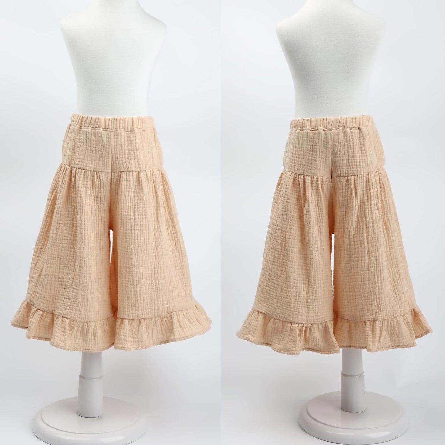 Soft Cotton Gauze Wide Leg Ruffled Pants