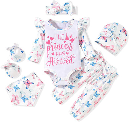 The Princess is Here Newborn Outfit Infant Romper Floral Pants 