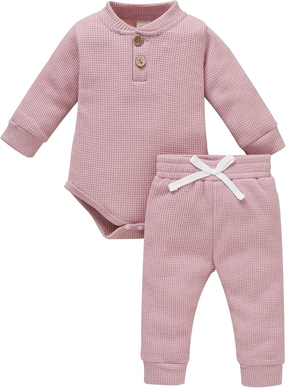 Infant Clothes Set Ribbed Outfits Solid Long Sleeve Top Pants 2PCS