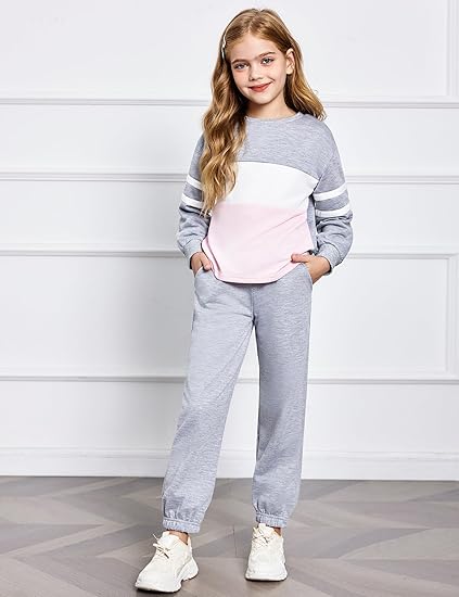 Long Sleeve Color Block Pullover Sweatshirt and Lounge Pants with Pocket