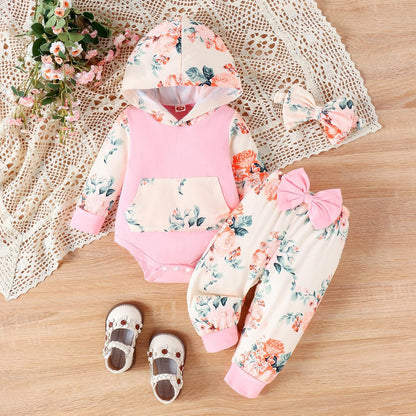 Hoodie Romper and Pants with Headband 