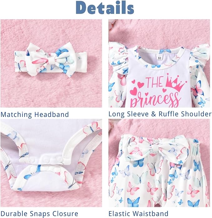 The Princess is Here Newborn Outfit Infant Romper Floral Pants 