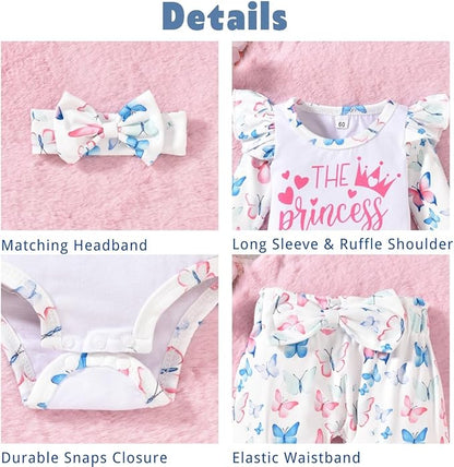 The Princess is Here Newborn Outfit Infant Romper Floral Pants 