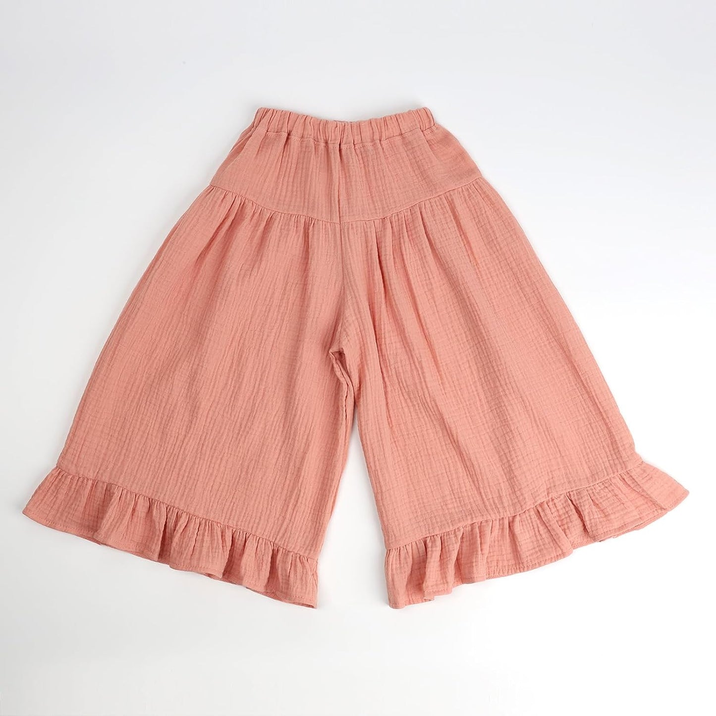 Soft Cotton Gauze Wide Leg Ruffled Pants