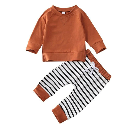 Newborn Infant Baby Clothing Set Casual Hooded Tops + Striped Pants 