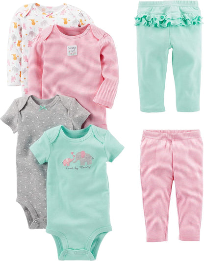 Baby 6-Piece Bodysuits (Short and Long Sleeve) and Pants Set