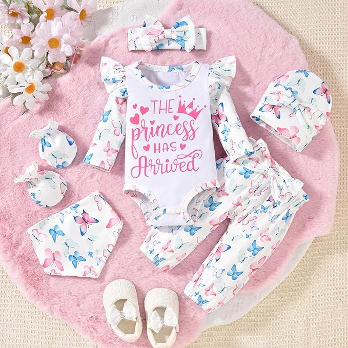 The Princess is Here Newborn Outfit Infant Romper Floral Pants 
