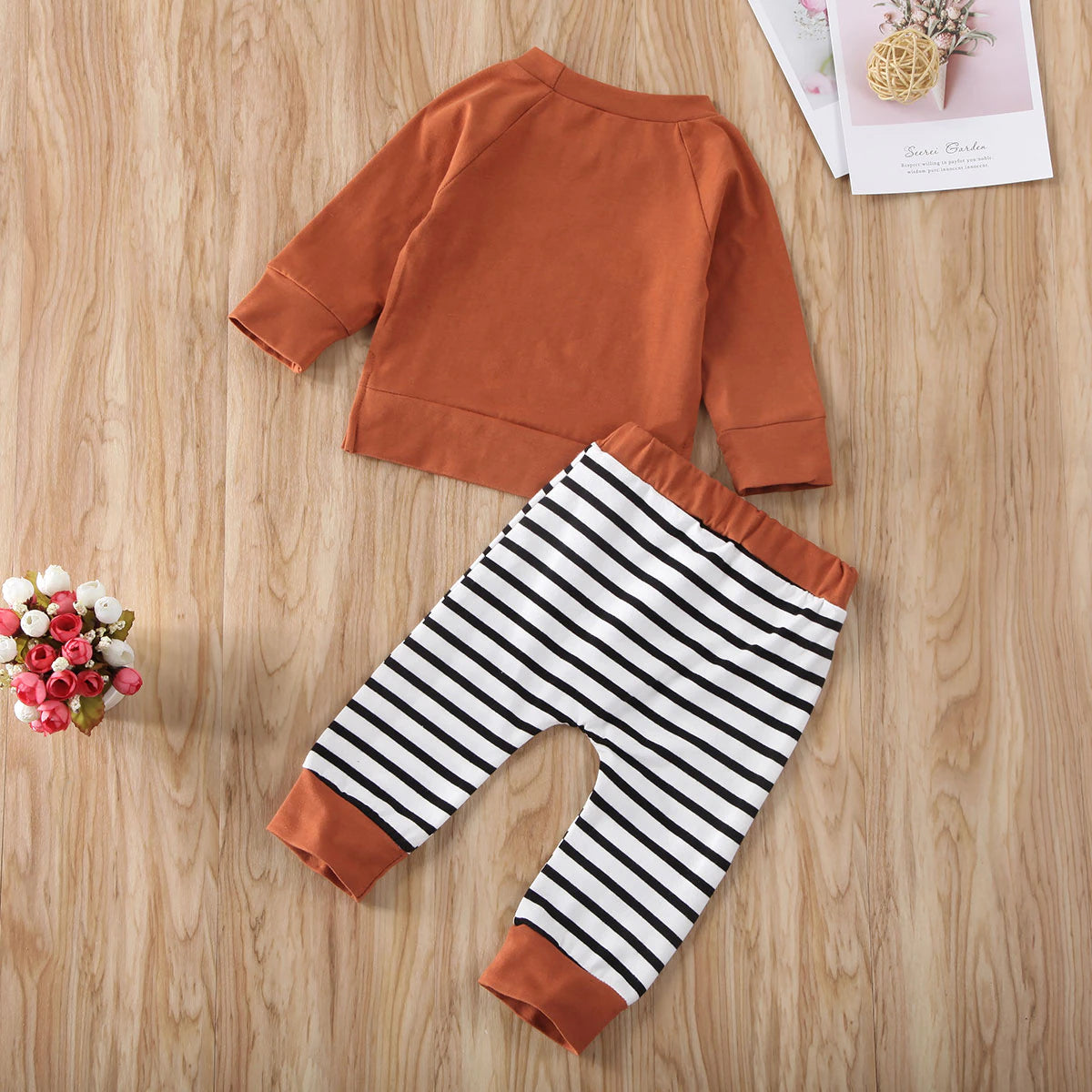 Newborn Infant Baby Clothing Set Casual Hooded Tops + Striped Pants 