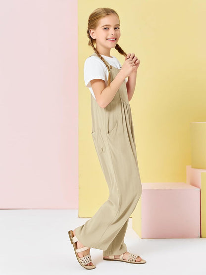 Casual Sleeveless Wide Leg Jumpsuit with Pockets 