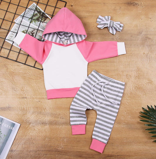 Infant Long Sleeve Hoodie and Striped Pants Sweatsuit Set