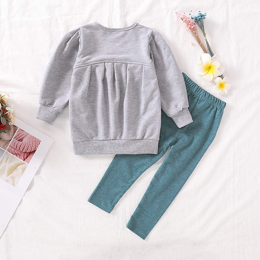 Long Sleeve Solid Color Top Long Pants Set