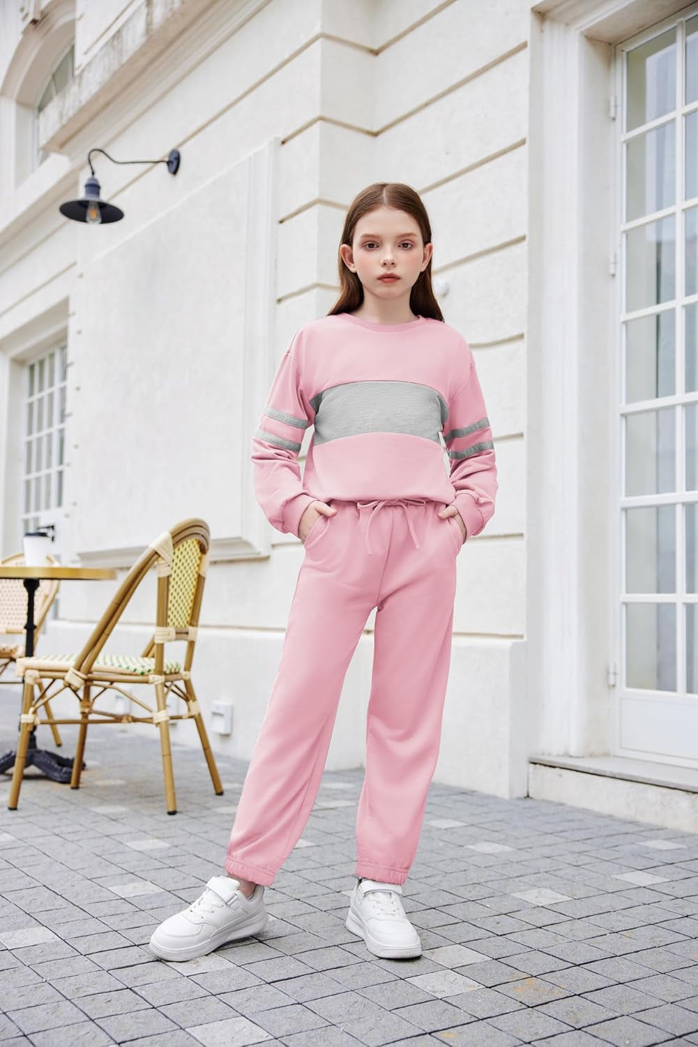 Long Sleeve Color Block Pullover Sweatshirt and Lounge Pants with Pocket