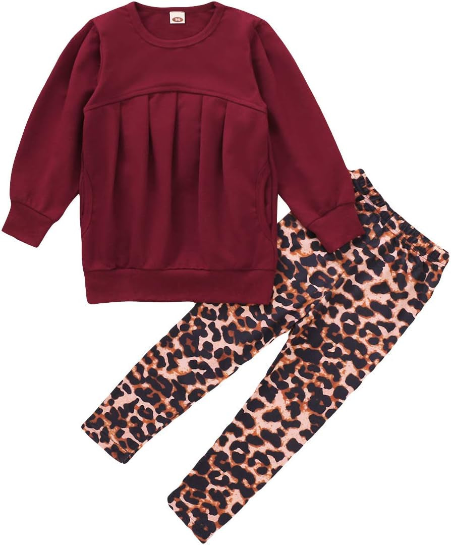 Long Sleeve Tops Leopard Print Long Pants Set