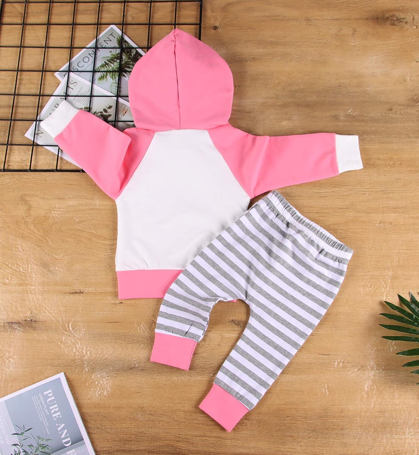 Infant Long Sleeve Hoodie and Striped Pants Sweatsuit Set