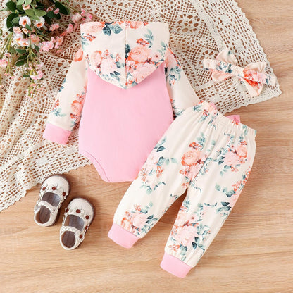 Hoodie Romper and Pants with Headband 