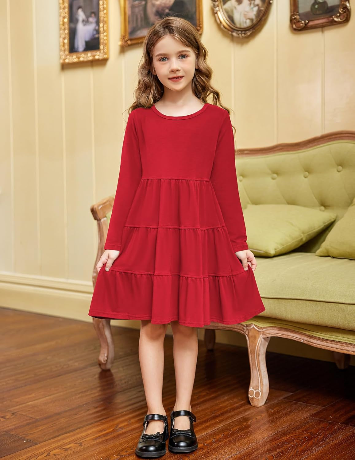 Long Sleeve Dress Tiered Ruffle Swing Tunic Shirt Dress