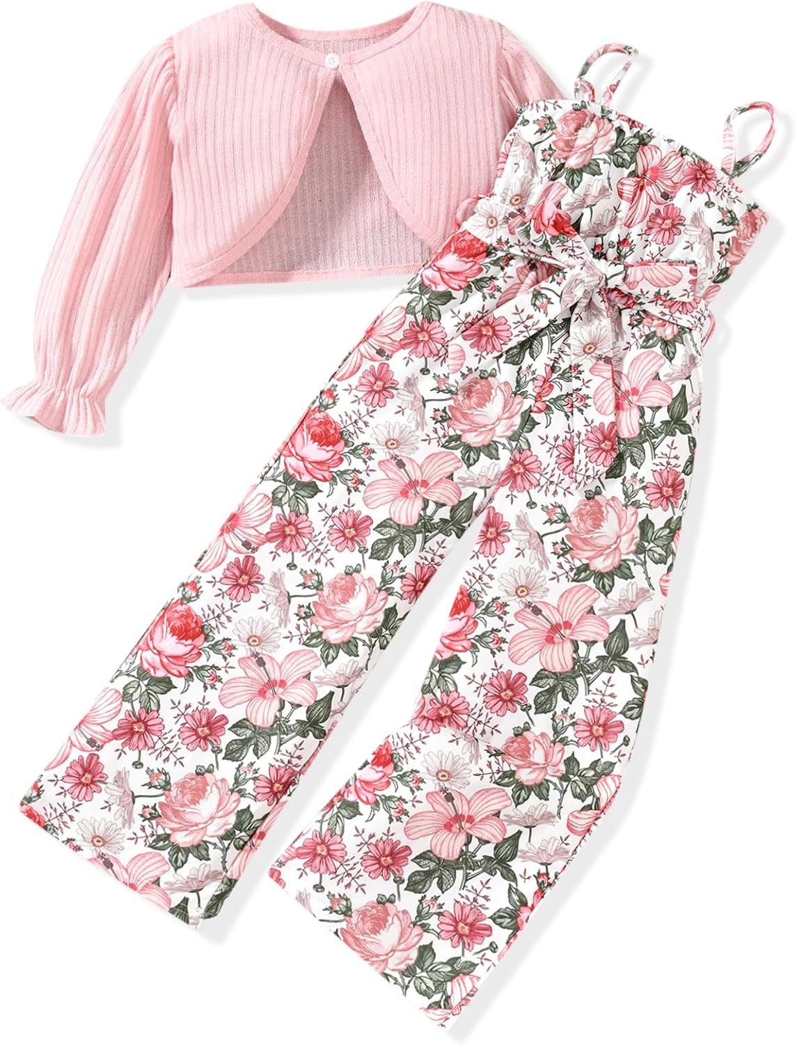 Long Sleeve Ribbed Knitted Cardigan and Sleeveless Jumpsuit